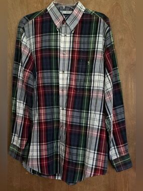 Roundtree Yorke Portuguese Plaid Shirt Button Down L Long Sleeve Wrinkle Free